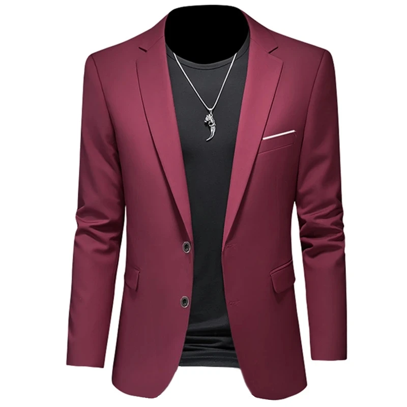 2023 Fashion New Men\'s Casual Boutique Woolen Pure Color Business Slim Fit Suit Blazers Jacket Dress Coat