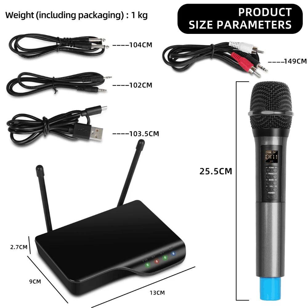 Portable Professional Dual Channel Wireless Microphone System Stage Performance Dynamic For Home Singing Karaoke Ktv
