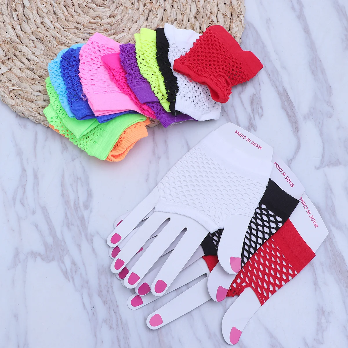 

12Pair Fishnet Gloves Nylon Fingerless Mesh Gloves with Thumbhole for Street Dance Party Concert Performance Accessories