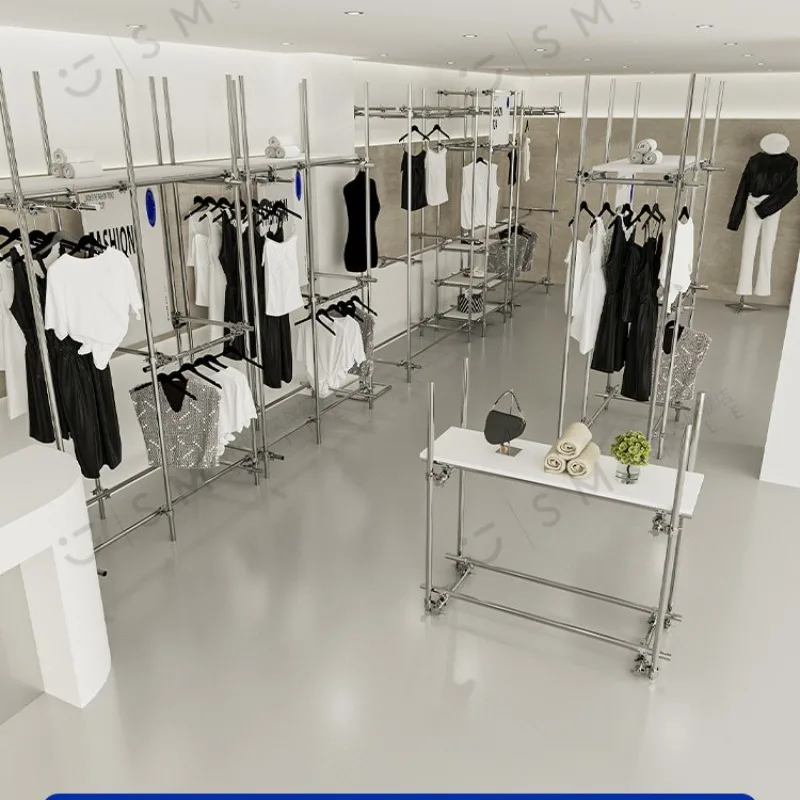 

Clothing store display stainless steel flash hanging industrial wind scaffolding buyer store display floor rack