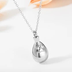 Drop Water with Paw Print Urn Necklace Stainless Steel Cremation Pendant For Ashes Keepsake Jewelry For Pet with funnel Knit