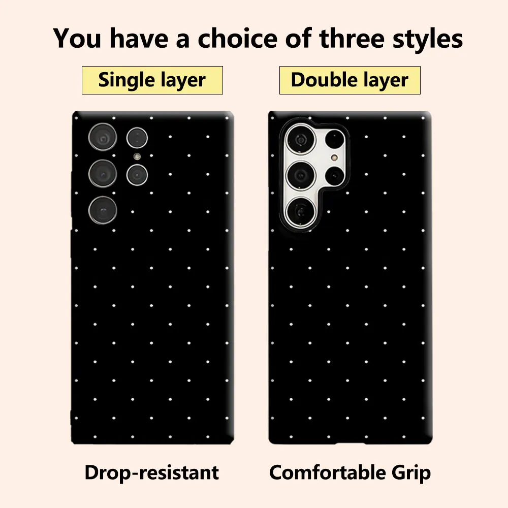 Black and White Polka Dots Phone Case for Samsung Galaxy S26 S25 Ultra S24 S23 Ultra Plus Shockproof Double layer Back Cover