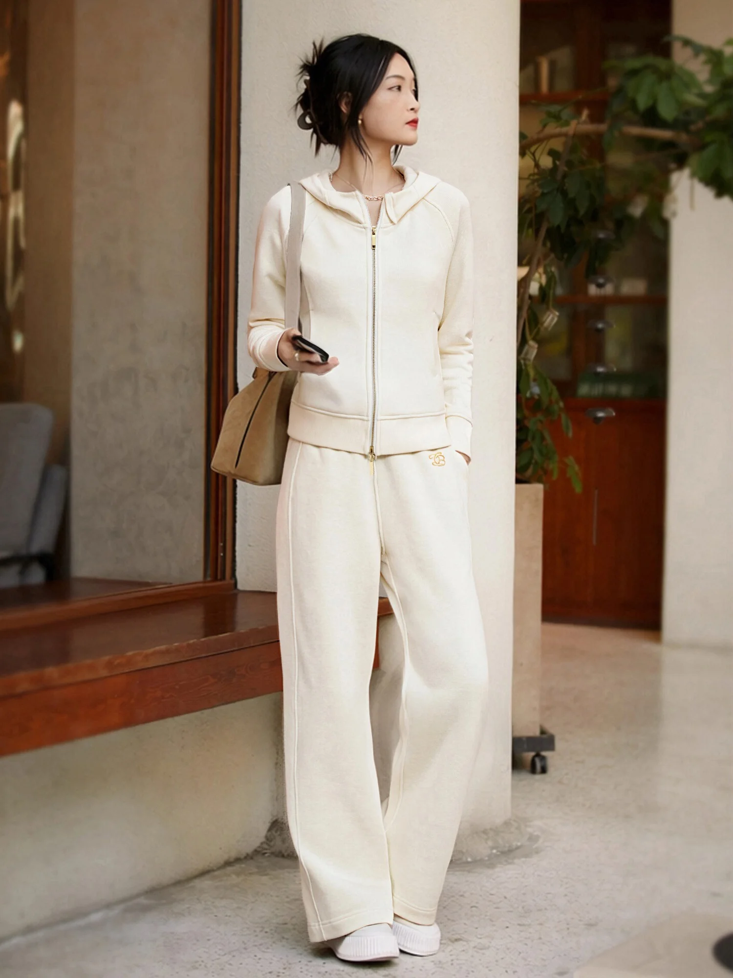 

Комплект Chivirin: повседневная толстовка на молнии и широкие брюки для женщин, весна-осень, спортивный костюм из двух предметов, комфортный и теплый