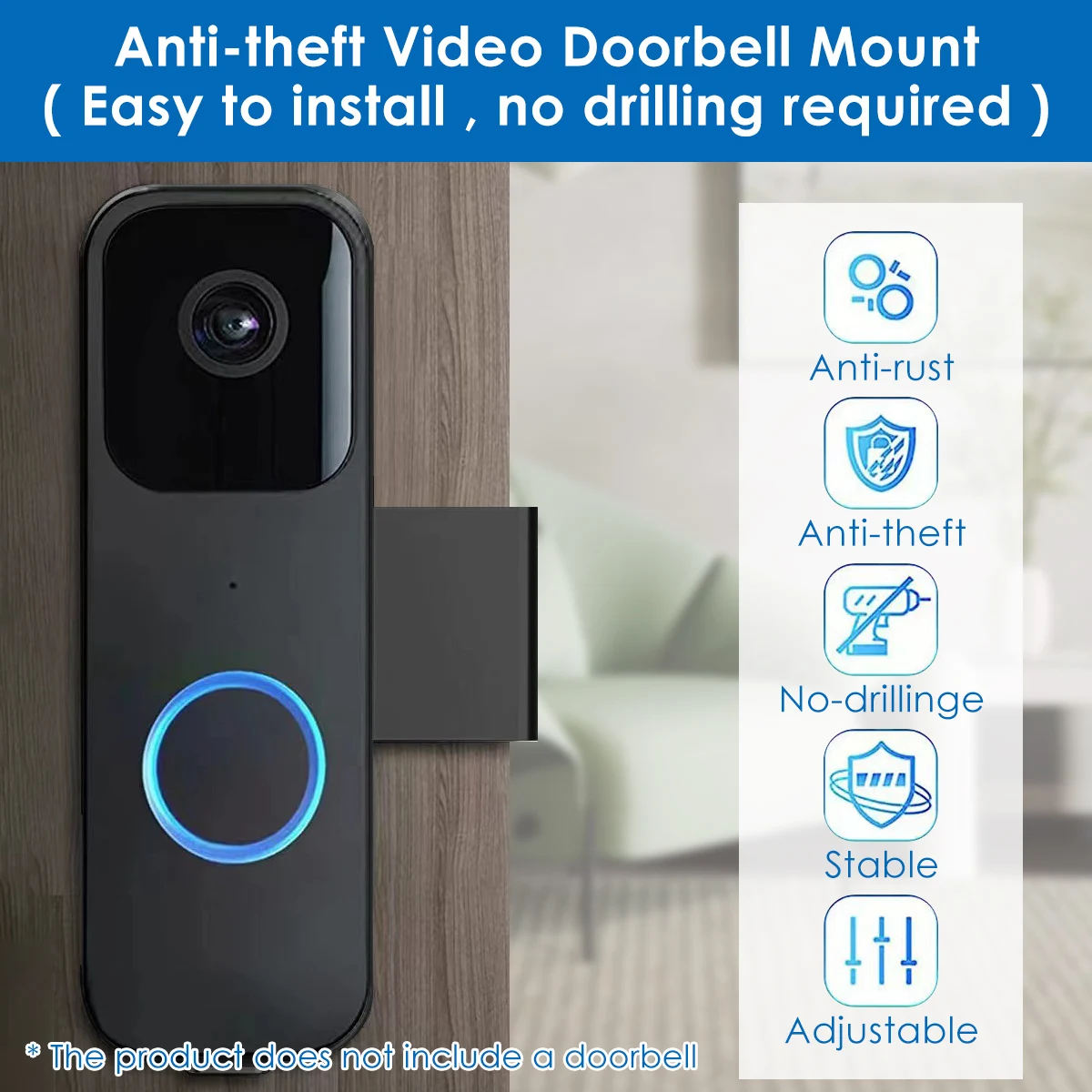 No Drill Anti Theft Doorbell Mount Camera Mount with Double Screw Fixing Doorbell Mount for Ring/Blink Wireless Video Doorbell