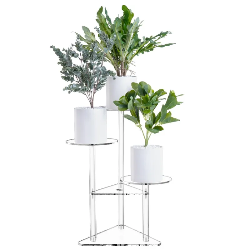 

Acrylic corner plant rack, three-layer transparent indoor shelf, display rack, pot rack, living room balcony window modern