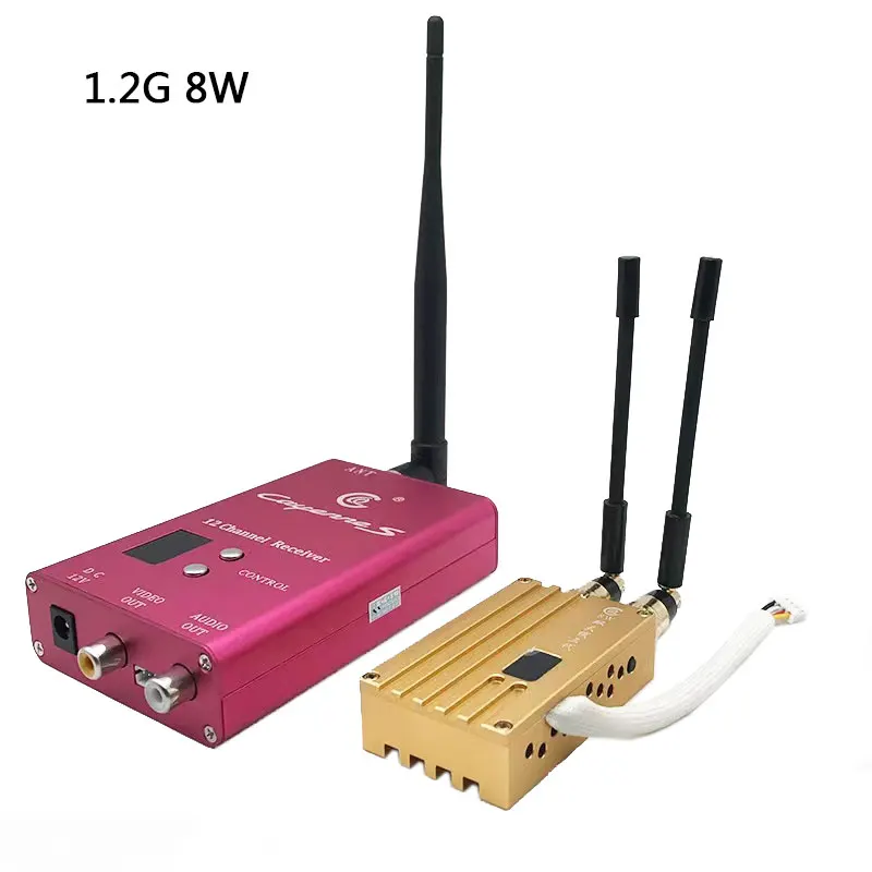 1.2G 8W High Power Wireless Analog Video Image Dual-antenna Transmitter 12CH Receiver FPV Transmission for RC Model UAV Airplane