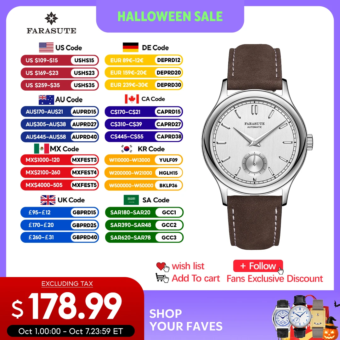 FARASUTE Automatic Mechanical Watch 316L Stainless Steel Case Hangzhou Customized Movement Small Second Hand Dial Reloj Hombre