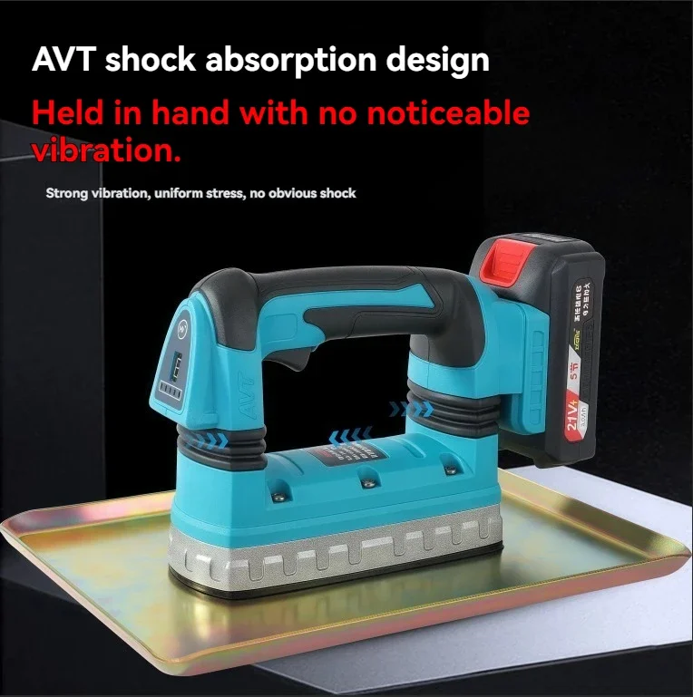 Cordless vibrating polisher, portable brushless lithium-ion concrete polisher, small handheld plate vibrator.