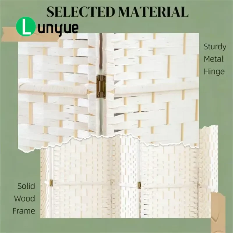 8 Piece White Folding Privacy Screen Room Divider Elegant Bedroom Partition Wall Baffle Space Separator Portable Home Office