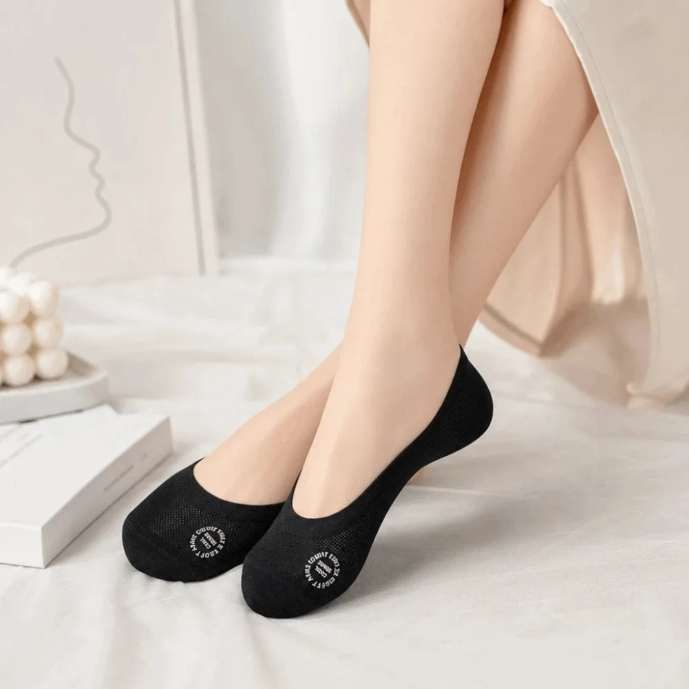 

5pairs No-Show Socks Ultra-Thin Women Invisible Socks Elastic Low-Cut Mesh Socks Summer Anti Slip Boat Socks High Heels