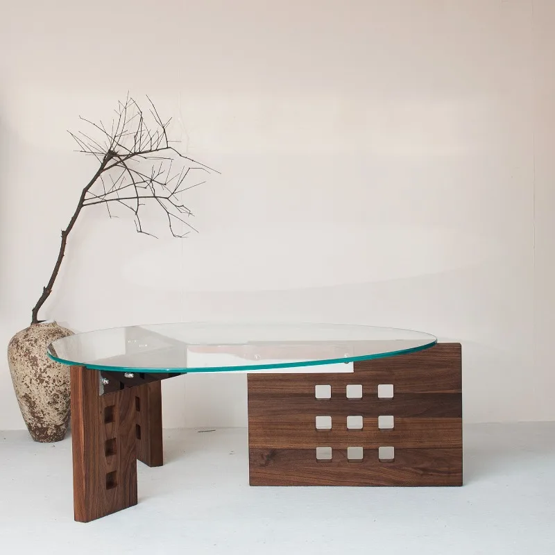 

Y Coffee Table, Special-shaped Glass, Solid Wood, Stainless Steel, Nordic Retro Wabi-sabi