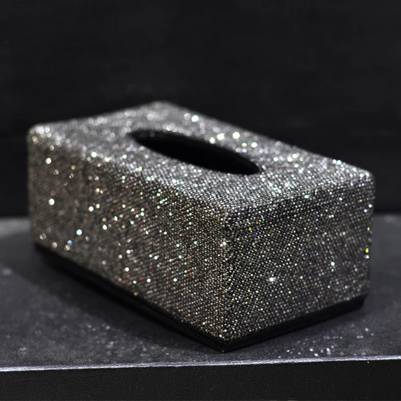 Shiny Rhinestone Car Tissue Box Crystal Car Tissue Holder Hotel Living Room Napkin Holder Home Decoration Ornament