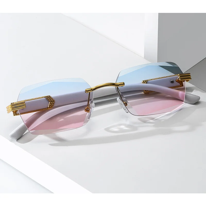

Woman Brand Designer Frameless Gradient Sun Glasses Luxury Rimless Square Sunglasses Lady Fashion Vintage Wooden Oculos De Sol