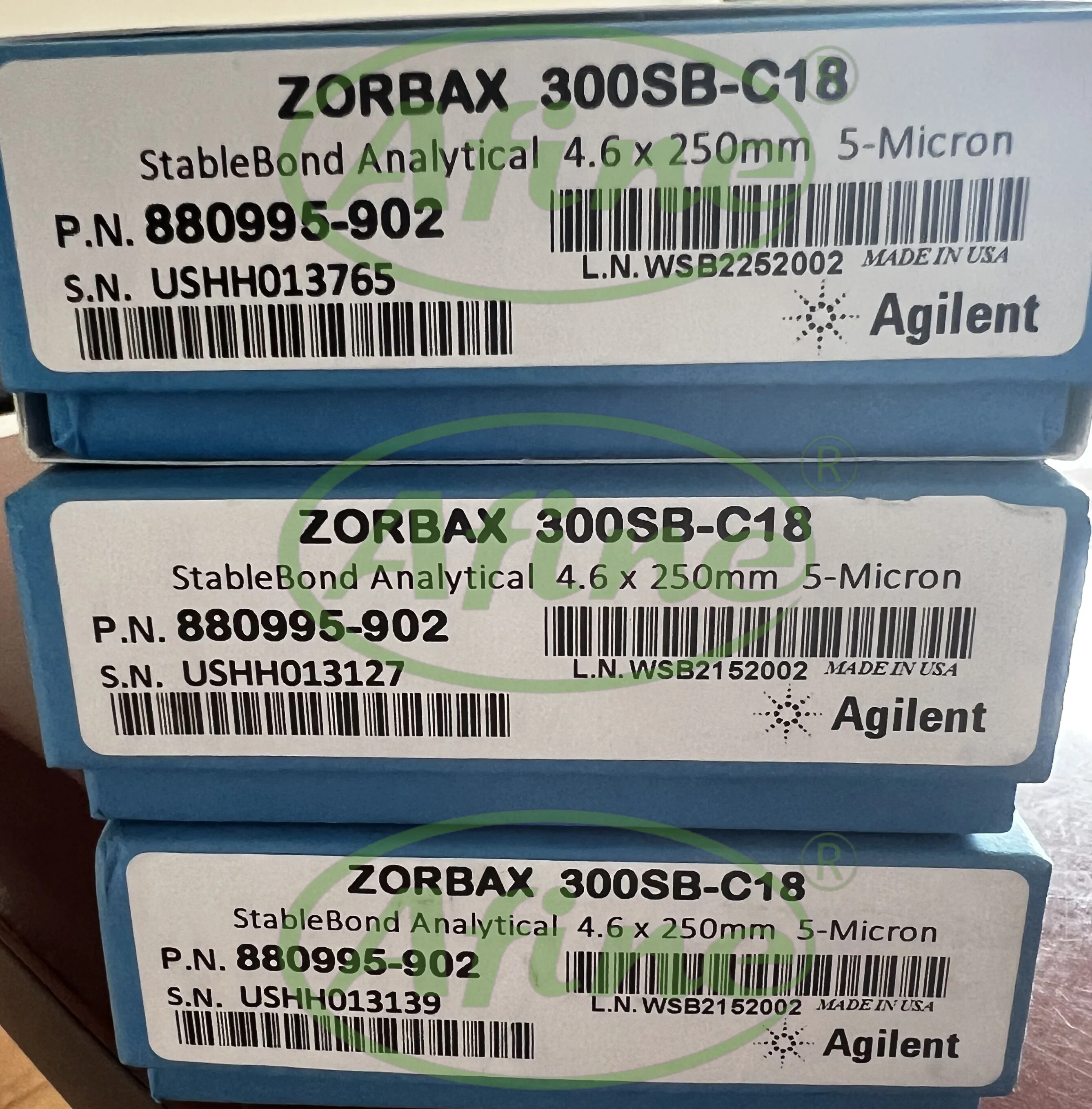 

AFINE Agilent 880995-902 ZORBAX StableBond 300 C18, 4.6 x 250 mm, 5 µm. A reversed-phase C18 HPLC column with fully porous