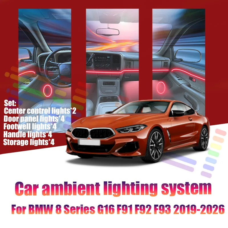 

For BMW 8 Ser G16 F91 F92 F93 2019-2026 Car LED Ambient Lamps Colorful Atmosphere Lights AutoInterior Neon Strip 64 RGB Lighting