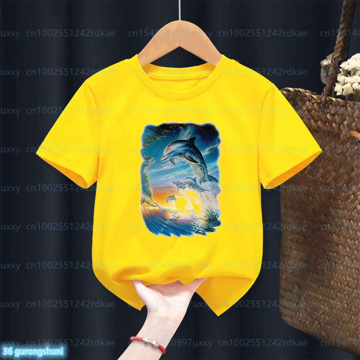 Beautiful Dolphin For Sea Animal Fans, Dolphin Printed Tshirt For Boys Fashion Boy Clothing Summer Kids Tshirt Yellow Shirt Tops