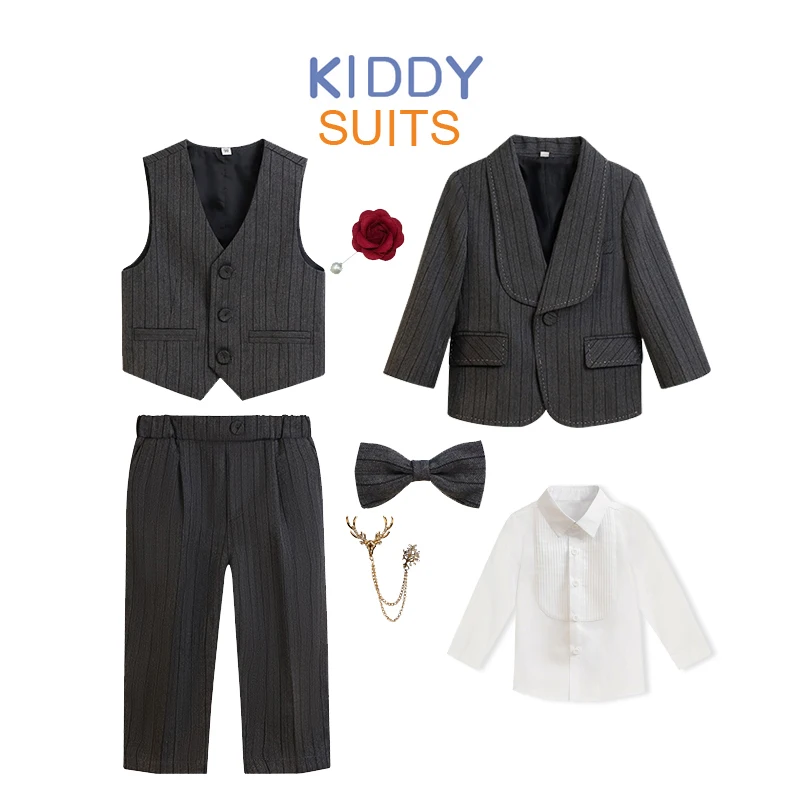 

Kids Slim Fit 4-Piece Set Jakcet Vest Pants Bowtie Evening Dress Boys Wedding Photograph Suit for Ceremony Performance Costume