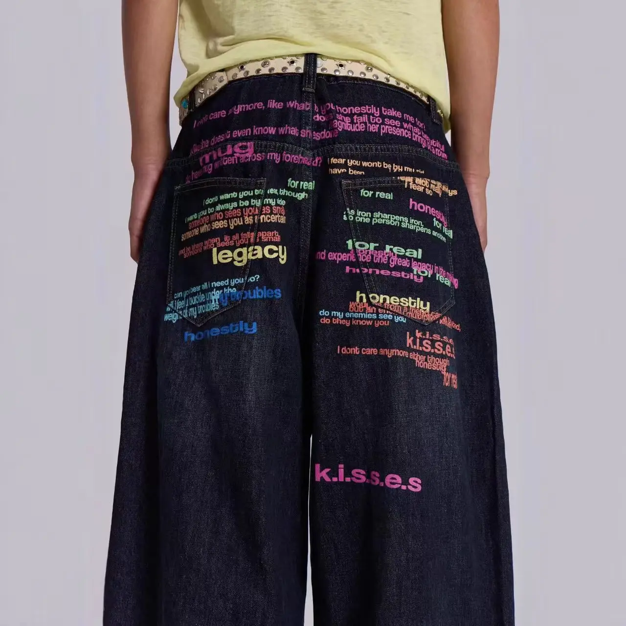 

American Gothic Hip-Hop Letter Printed Jeans Men And Women Fashion Vintage 2000s Wide-Leg Personalized Casual Streetwear