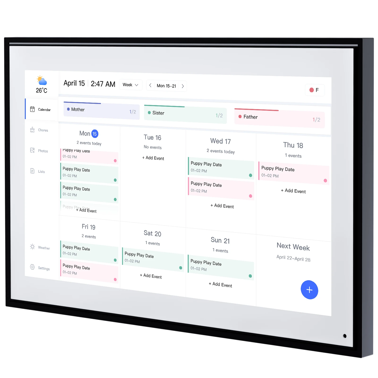 Smart calendar digital photo frame with touch screen 15.6 inches supports Google Calendar and ISO Calendar with wifi
