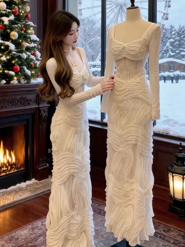 

Ele Gentle Wind Skirt Dr Bodycon Long Evening Gown Women's Faion High Waist Cotton Knitted H-Line Autumn Dr