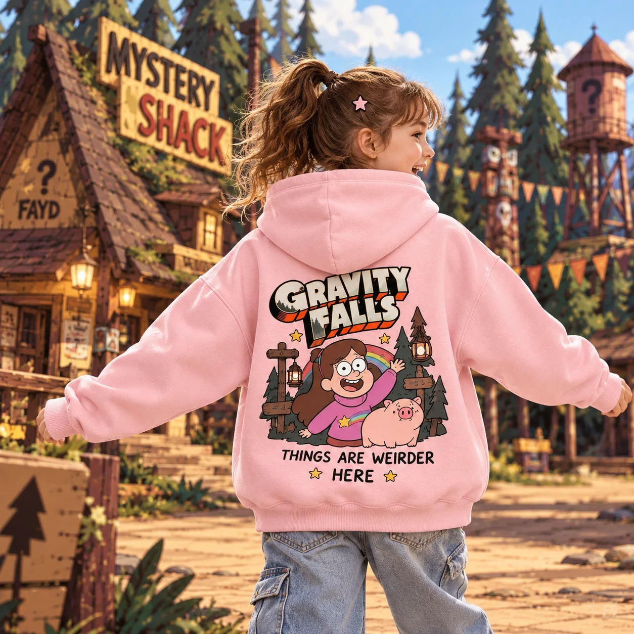 Gravity Falls Mabel Pines Fleece Zip Up Hoodie, Kids Youth Casual Sweatshirt Unisex Cartoon Streetwear