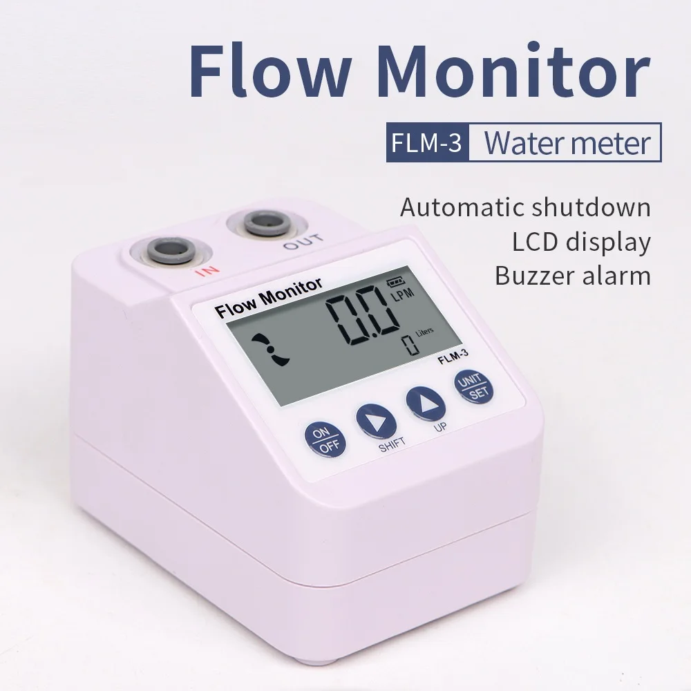 FLM-3 1/4" Flow Meter Automatic Digital Flow Monitor Meter LCD Display Water Flowmeter with Buzzer Alarm and Power Save Function
