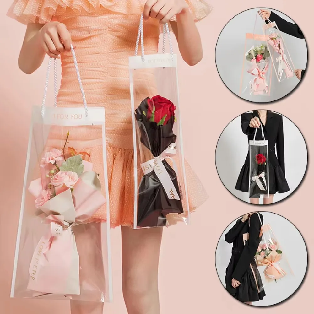

10pcs New Transparent Bouquet Gift Bag With Handle Party Supplies Flower Packing Bags Decoration Birthday Gift Bag Flower