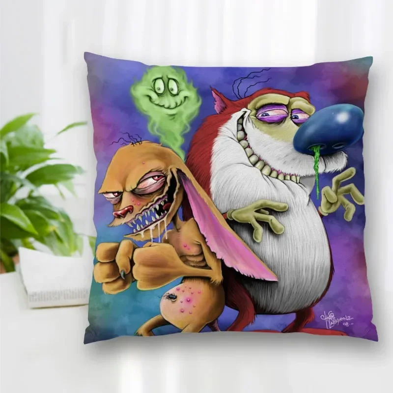 Hot Sale Custom Decorative Pillowcase Ren and Stimpy Cartoon Square Zippered Pillow Cover Best Nice Gift 20X20cm 35X35cm 40x40cm