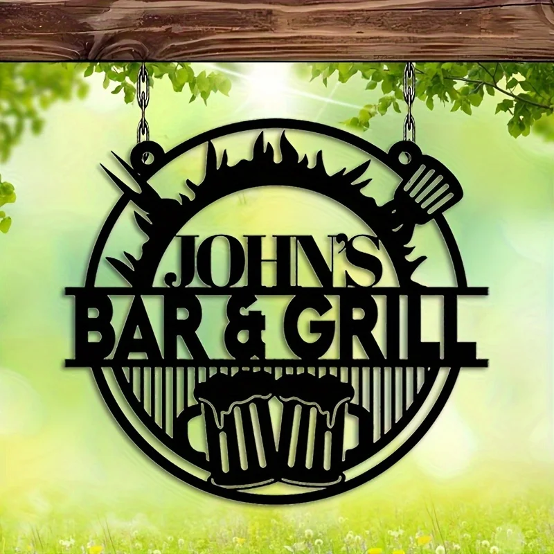Customizable Wrought Iron Signs - Personalized Text, Outdoor Barbecue Restaurant Decor, Durable Wall-Mounted Barbecue Signs, Res