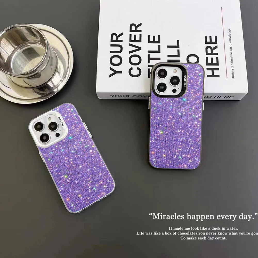 Pink Glitter Pattern Phone Case IMD Color Silver Shell For IPhone 16 15 14 13 12 Pro Max Plus