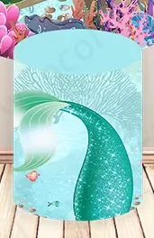 Baby Ariel Round Cover Baby Birthday Mermaid Photo Backdrop Undersea Little Mermaid Cylinder Cover Decor Photography Prop