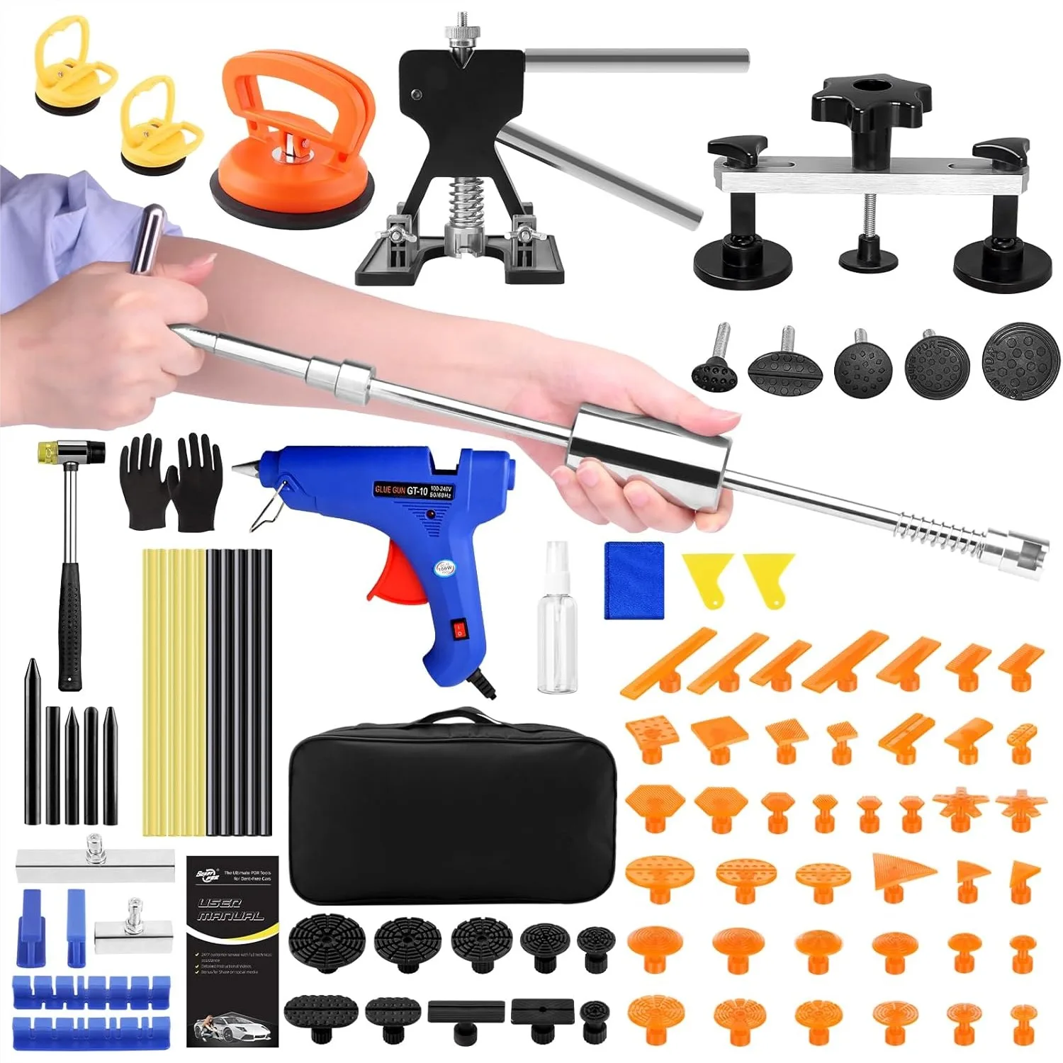 

Car Dent Puller Kit with High Adhesion Tabs, Glue Gun & Sticks, Slide Hammer T-Bar, PDR Tools for Paintless Dent Removal at Home