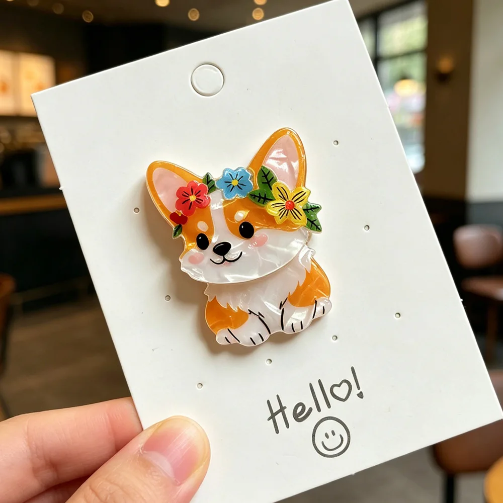 Cross Border Fox Corgi Hedgehog Koala sunflower Costume Bag cartoon Badge, Small Animal Acrylic Brooch, Customizable