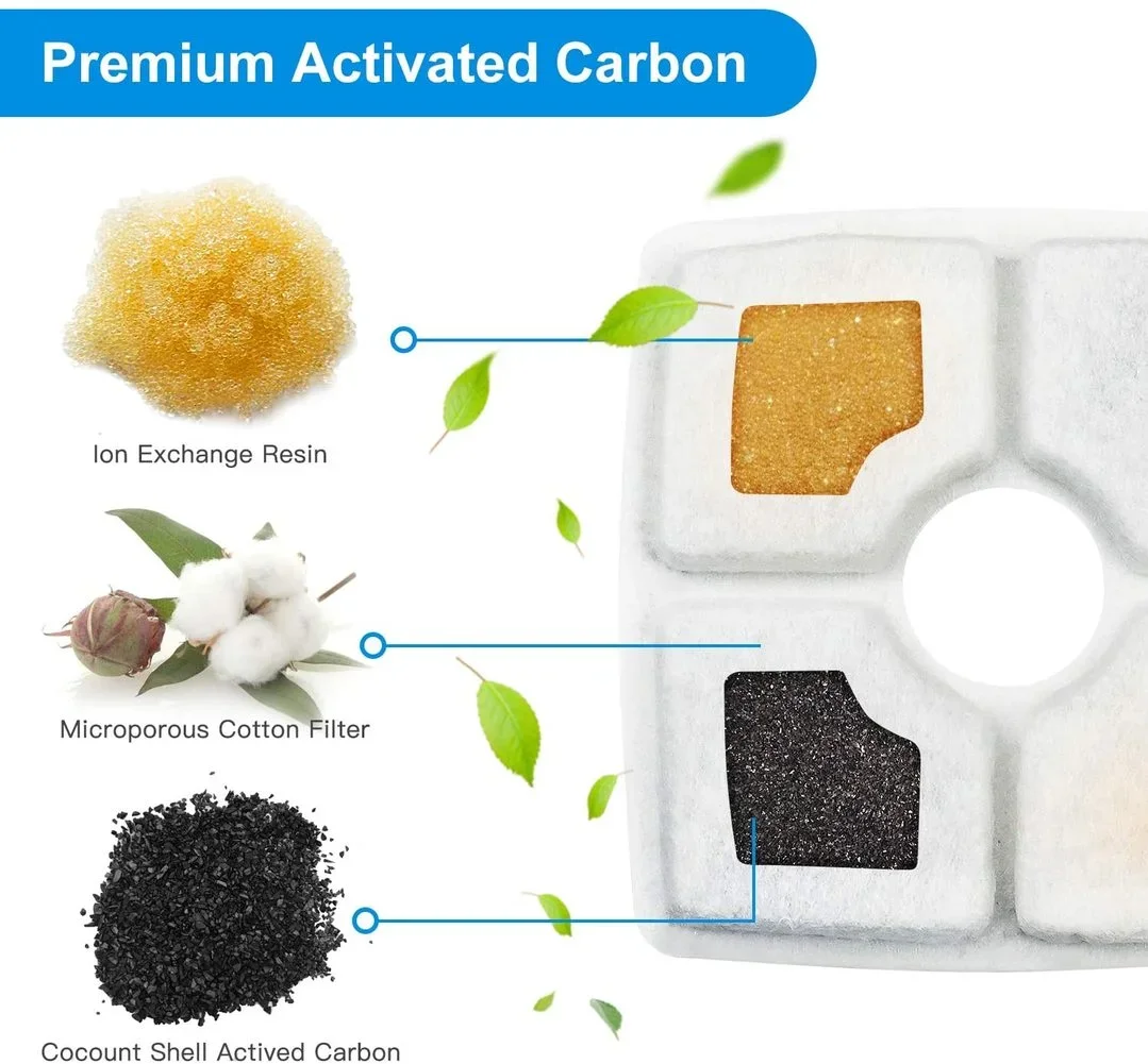 Square Cat Water Fountain Activated Carbon Filter Pack Refill Replacement Filters for Pet Drinking Fountain Water Dispenser