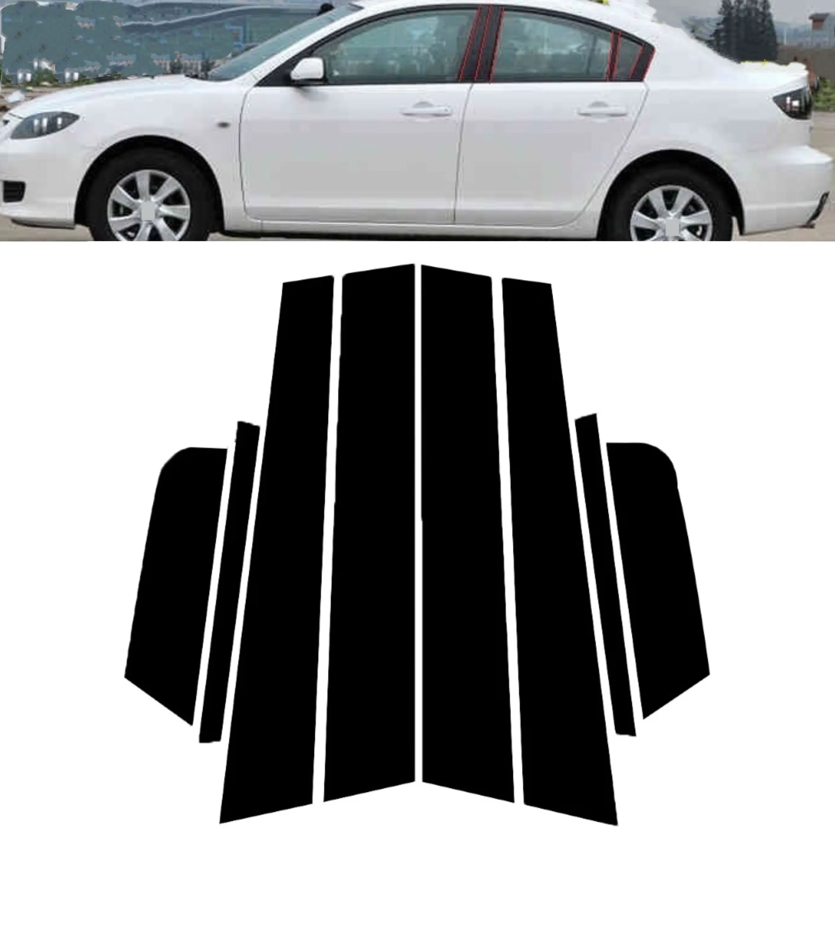 8Pcs Glossy Black Pillar Posts Cover Fit for Mazda 3 2006-2012 Window Car Door Trim BC Column Sticker