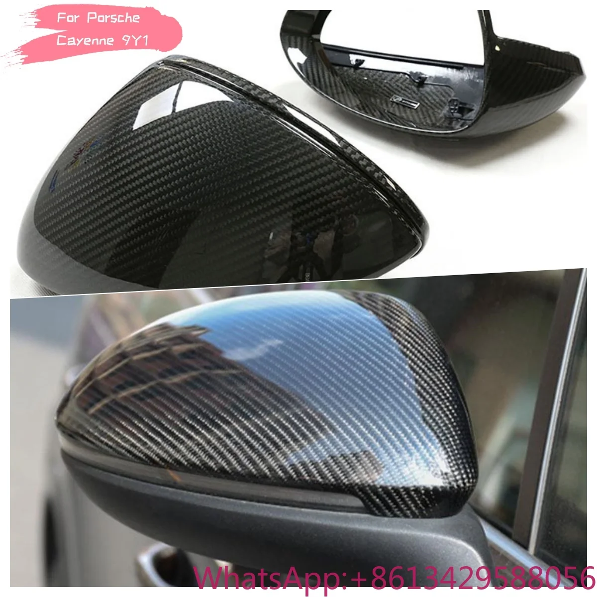 

for Porsche Cayenne 9Y1 2018+ Carbon Fiber Rearview Mirror Cover Mirror Cap M Style Clip On.