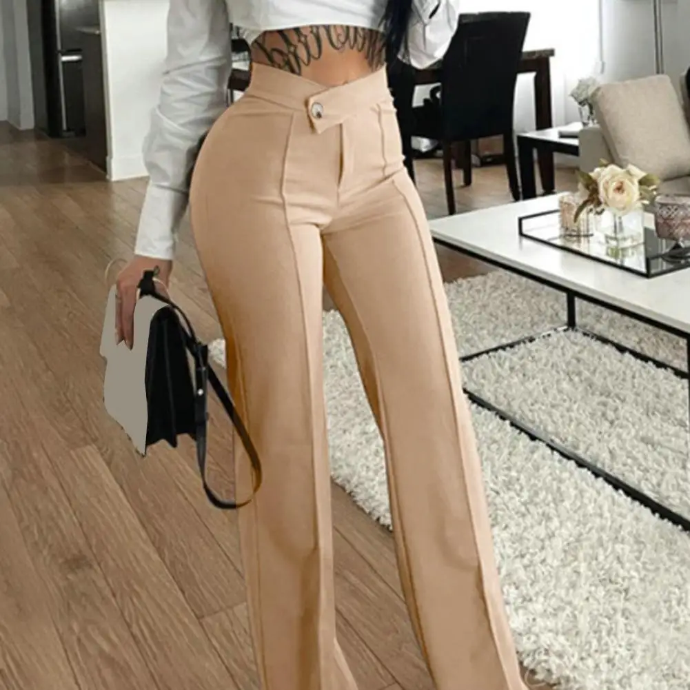 Women Wide-leg Pants Stylish Women's Wide Leg Trousers High Waist Soft Breathable for Formal Business Commute Style Solid Color