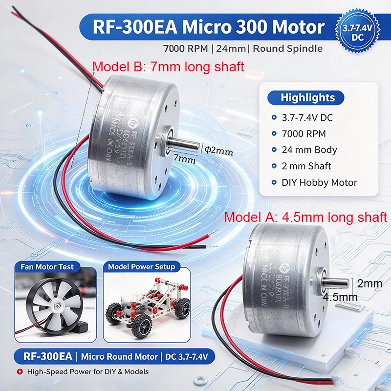 Mabuchi RF-300EA-1D390 Mini 300 Motor DC 3.7V 5V 6V 7000RPM Micro 24mm Round Spindle Motor DIY Hobby Toy Fan Solar Power Model