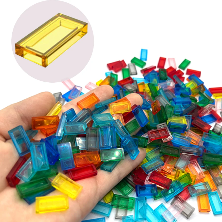 300PCS/LOTTransparent Tile 1X2 Building Block MOC Parts Colorful  Brick Toys for Pixel Art Compatible 3069