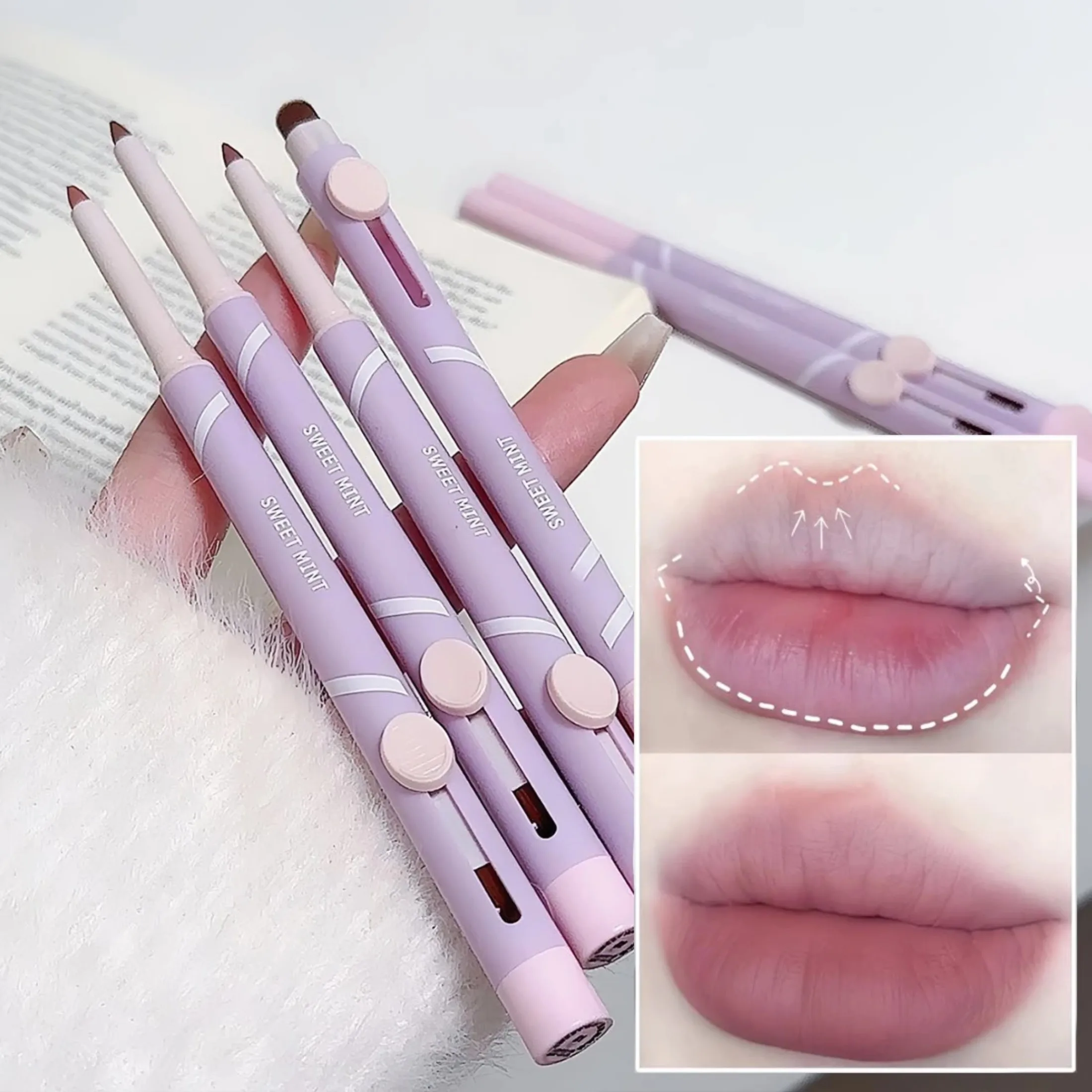 Matte Tea Brown Lip Liner Pencil Outline Contouring 3D Lip Shape Makeup Lasting Non-stick Cup Waterproof Natural Red Lipstick