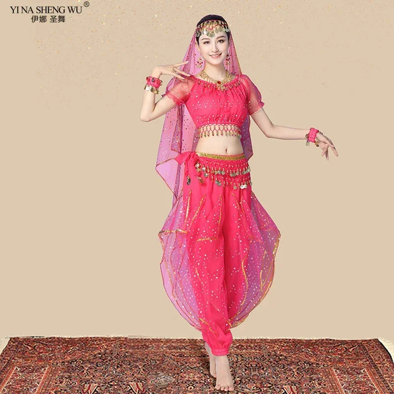 Indian Belly Dance Costume Set Women Egyptian Bollywood Dance Outfit Sari Dress Professional Performance Wear Sequined Set