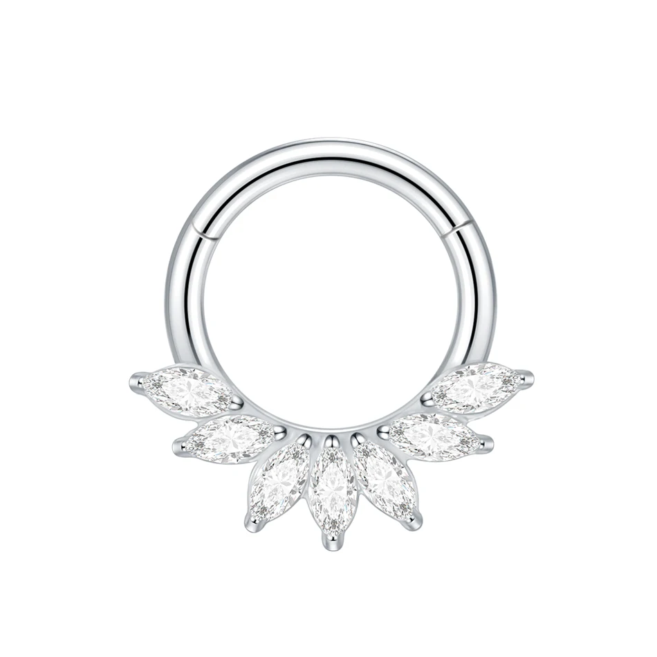 1PC G23 Titanium Marquise CZ Septum Clicker Hoop Neuspiercings Oorkraakbeen Oorbel Daith Tragus Helix Conch Piercing Sieraden 16G