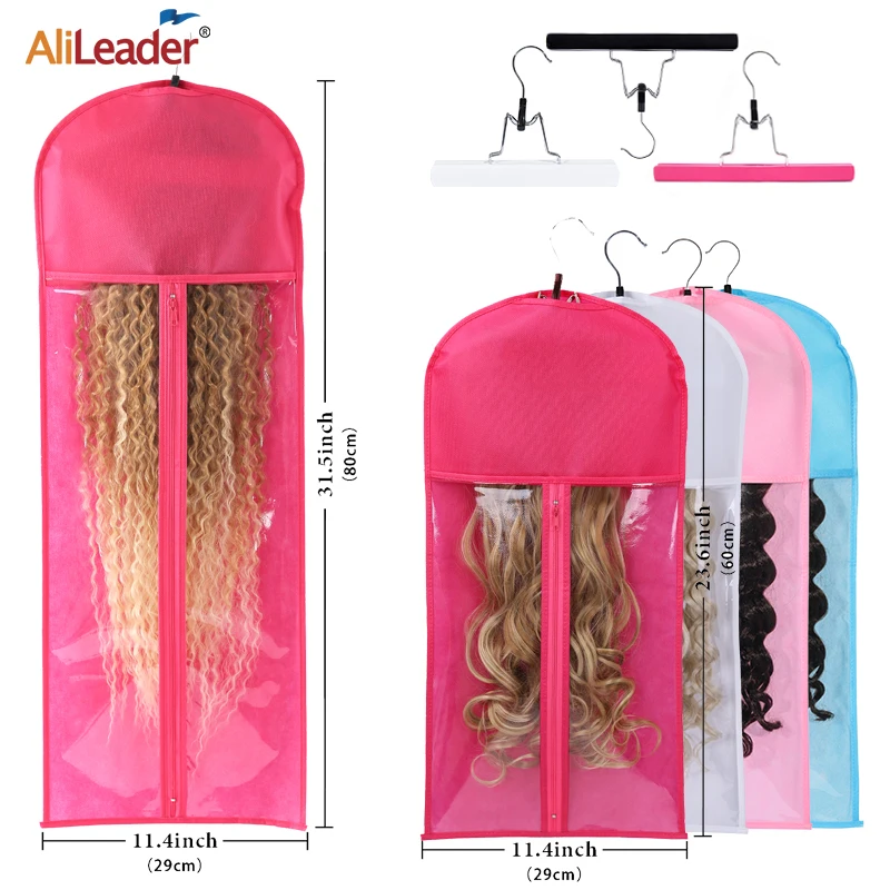 

Portable Hair Storage Bag Dustproof With Weft Wooden Doulble Anti-Slip Hair Extension Hanger For Clip Extension Bundle Hair