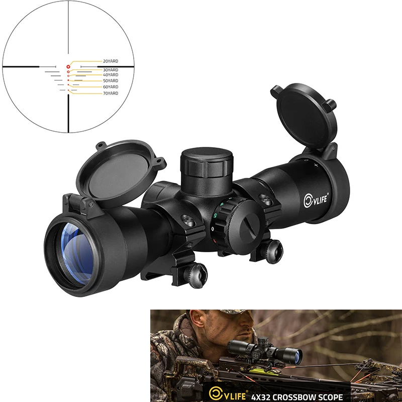 

CVLIFE 4x32 Crossbow Scope Red Green Illuminated Compact Optics Etched Glass Reticle Sights with 20mm Scope rings for Hunting