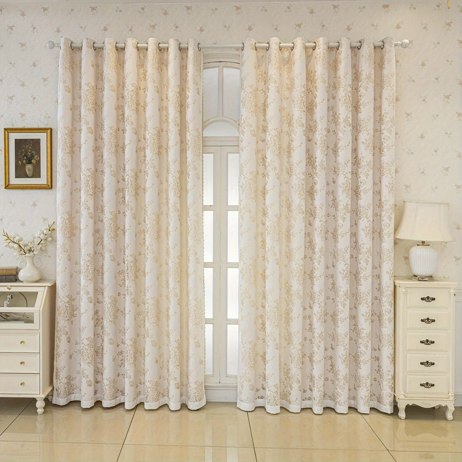 1pc floral single-layer blackout finished curtain, finished sheer curtain) suitable for light luxury modern, French, American, E