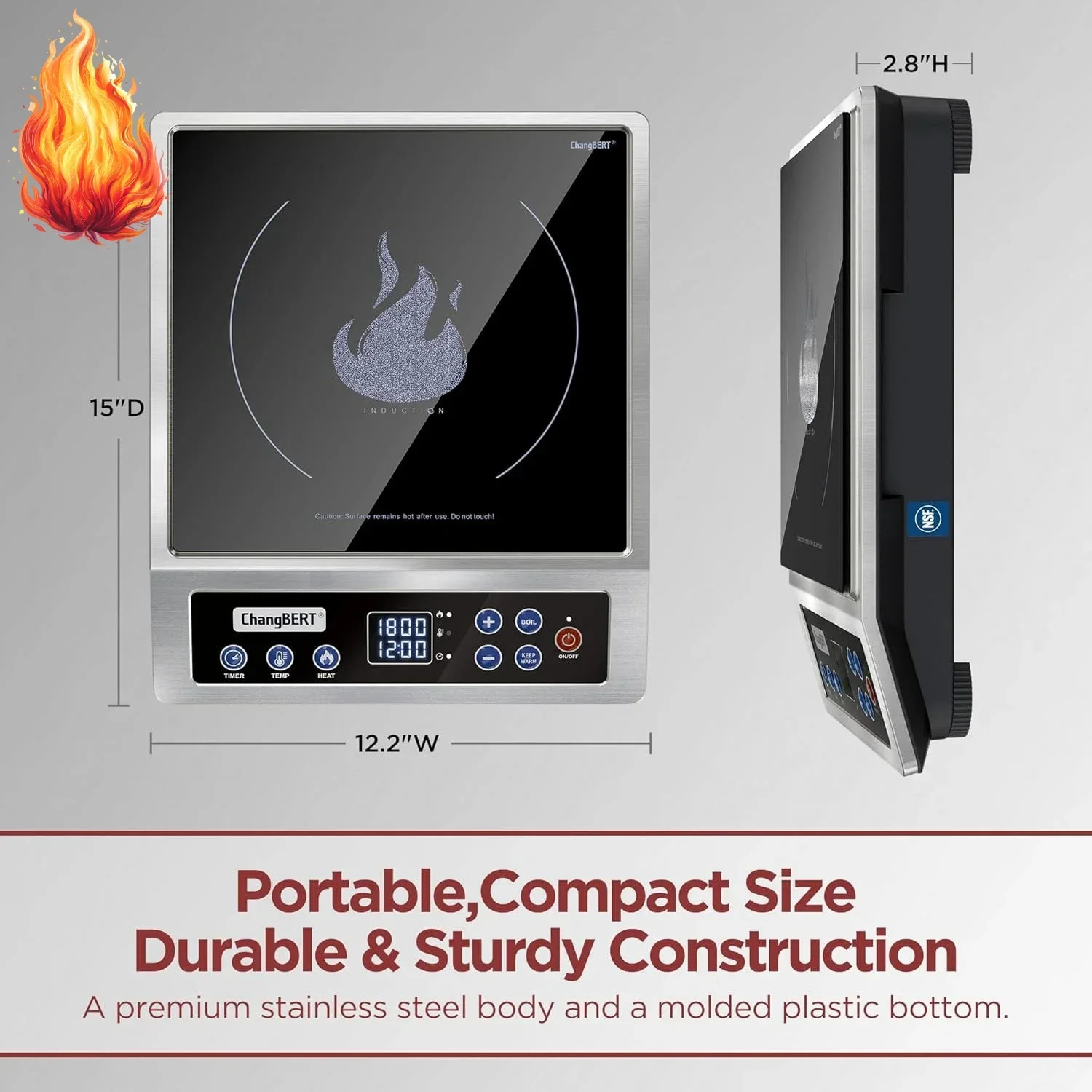 

Portable Induction Cooktop, NSF Certified Pro Induction Hot Plate, Powerful 1800W with Large 8" Heating Coil, Premium Stainless