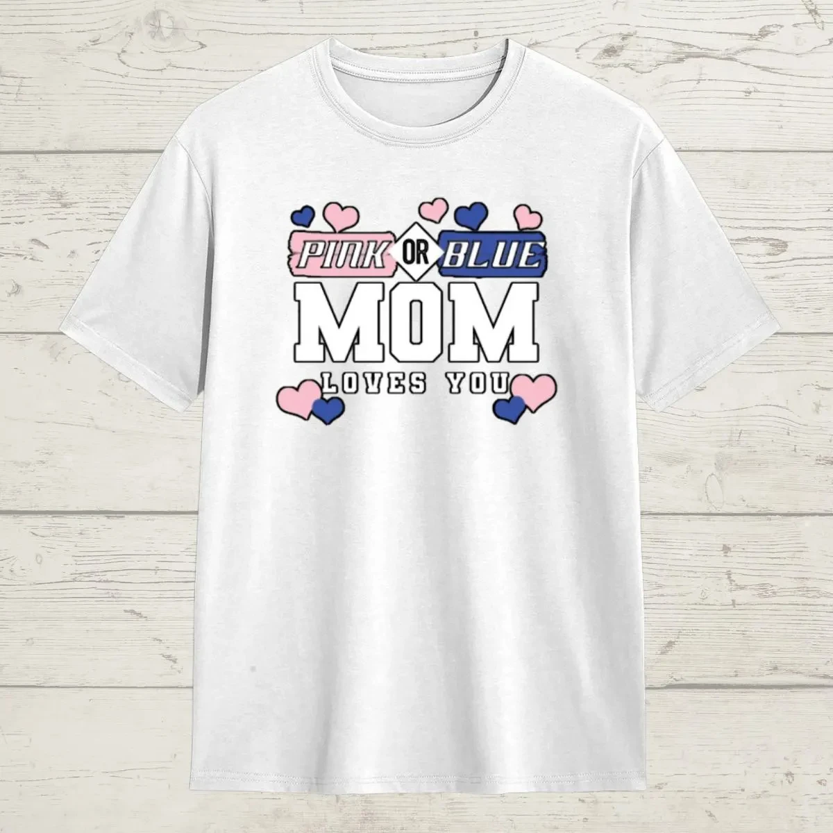 

Men's Casual T-Shirt Funny Mom Pink Or Blue Heart Graphic Print Short Sleeve Trendy Tee