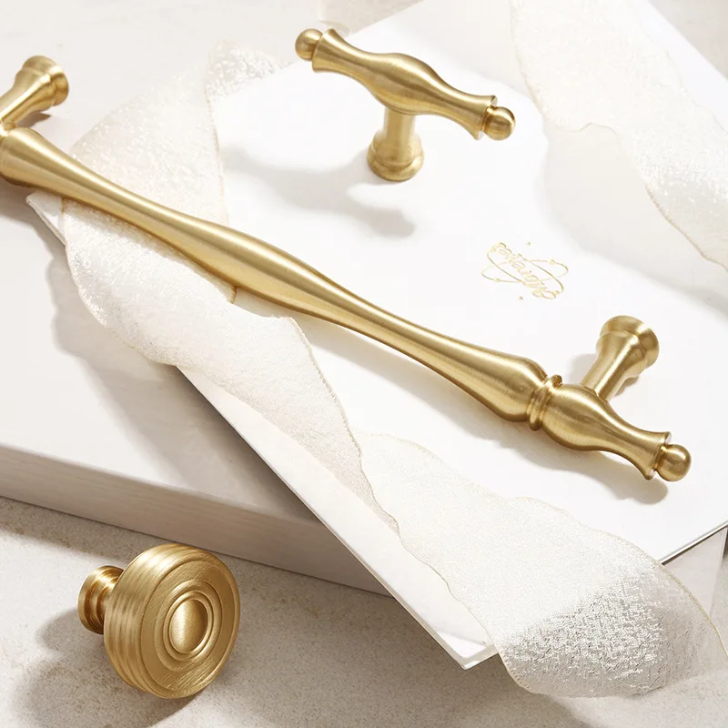 European Solid Brass Handles for Furniture Golden Handles for Cabinets and Drawers Furniture Accessories Bookcase Dresser Pulls