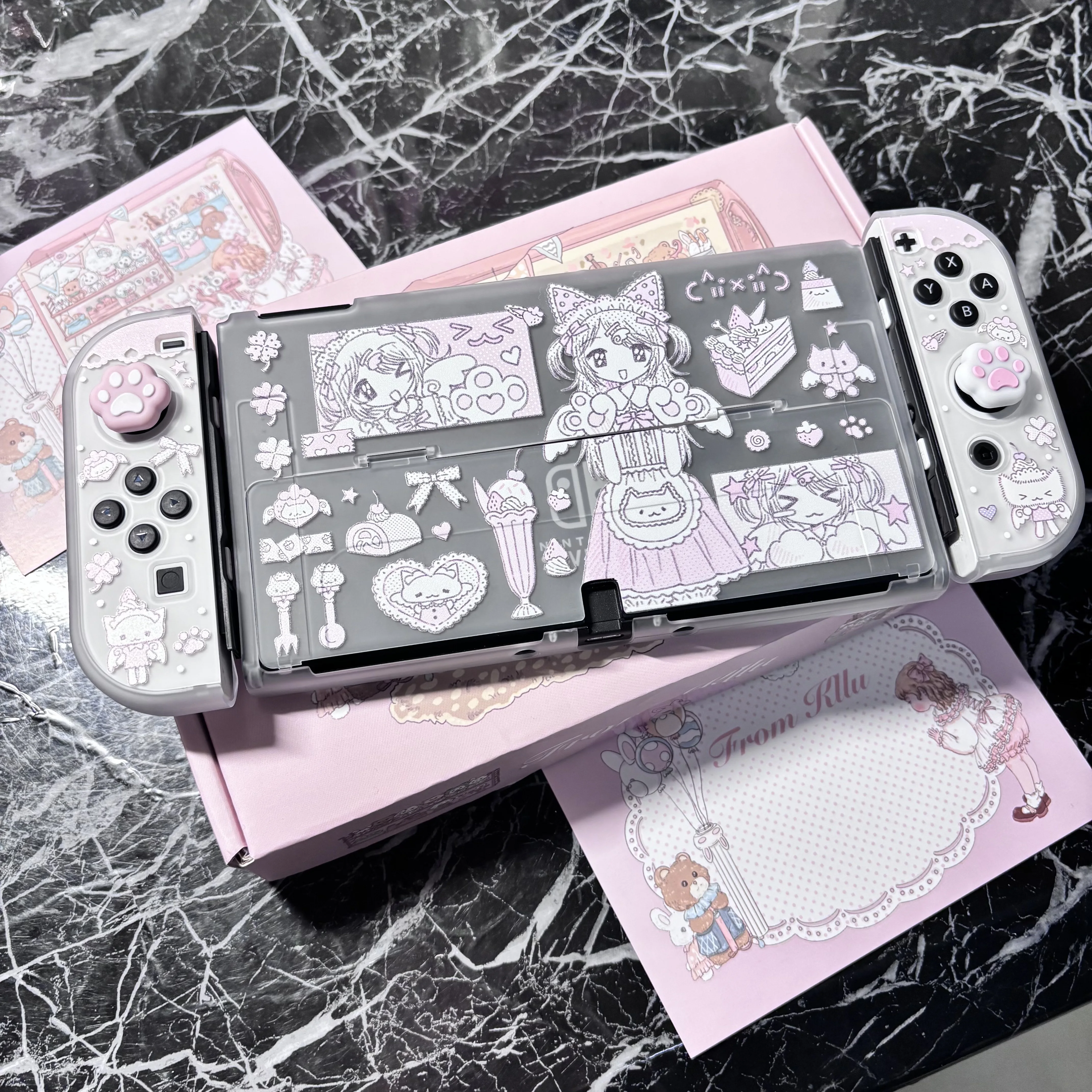 Kawaii Switch 2 Protective Case Anime Girl Gamin Console Dock Cover for Nintendo Switch 2/OLED Joy-Con Hard Case Dock Compatible view 2