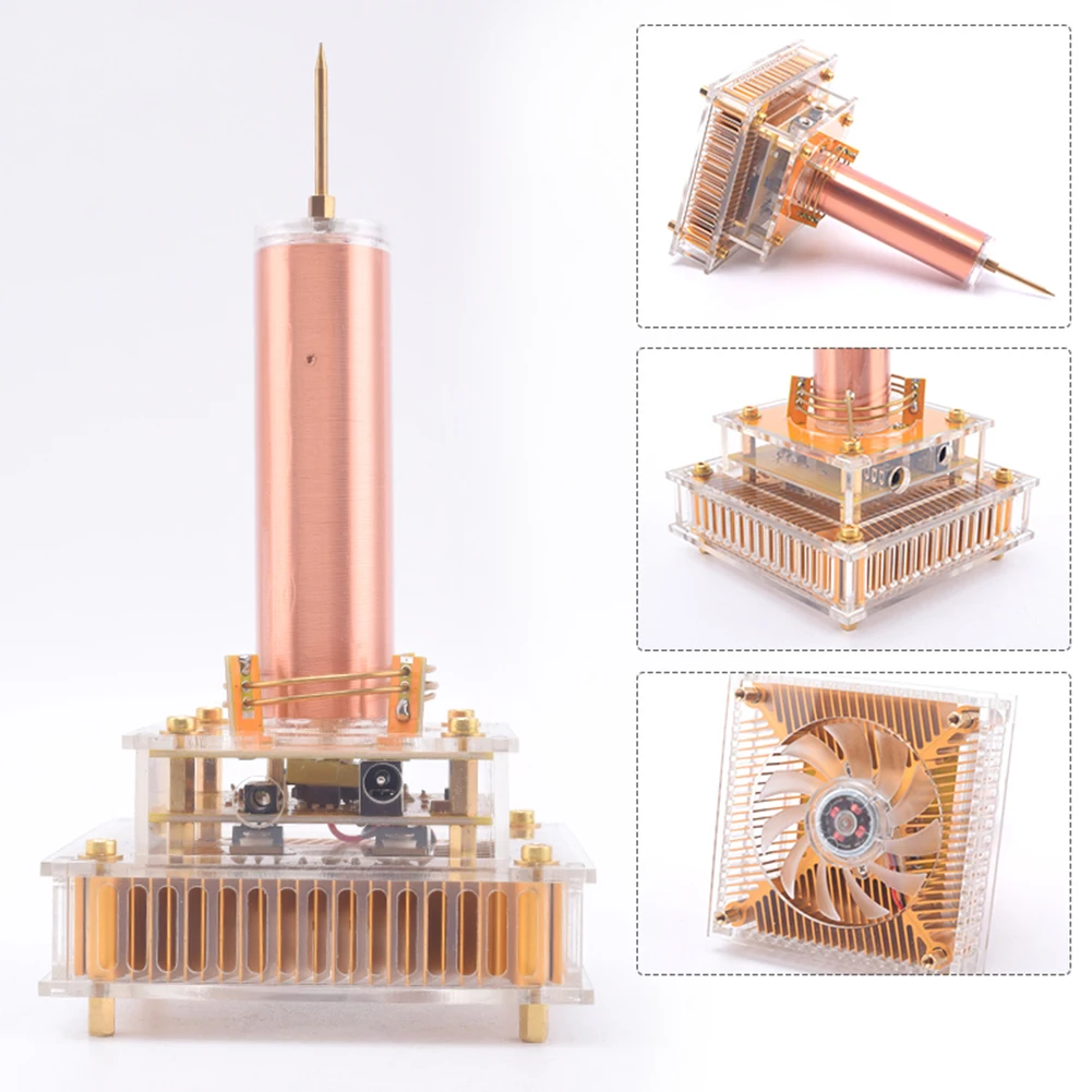 Per Musical Tesla Coil Wireless Music altoparlante al Plasma Plasma Music Tesla Coil Module Golden con guscio acrilico spina EU/US DC8-32V